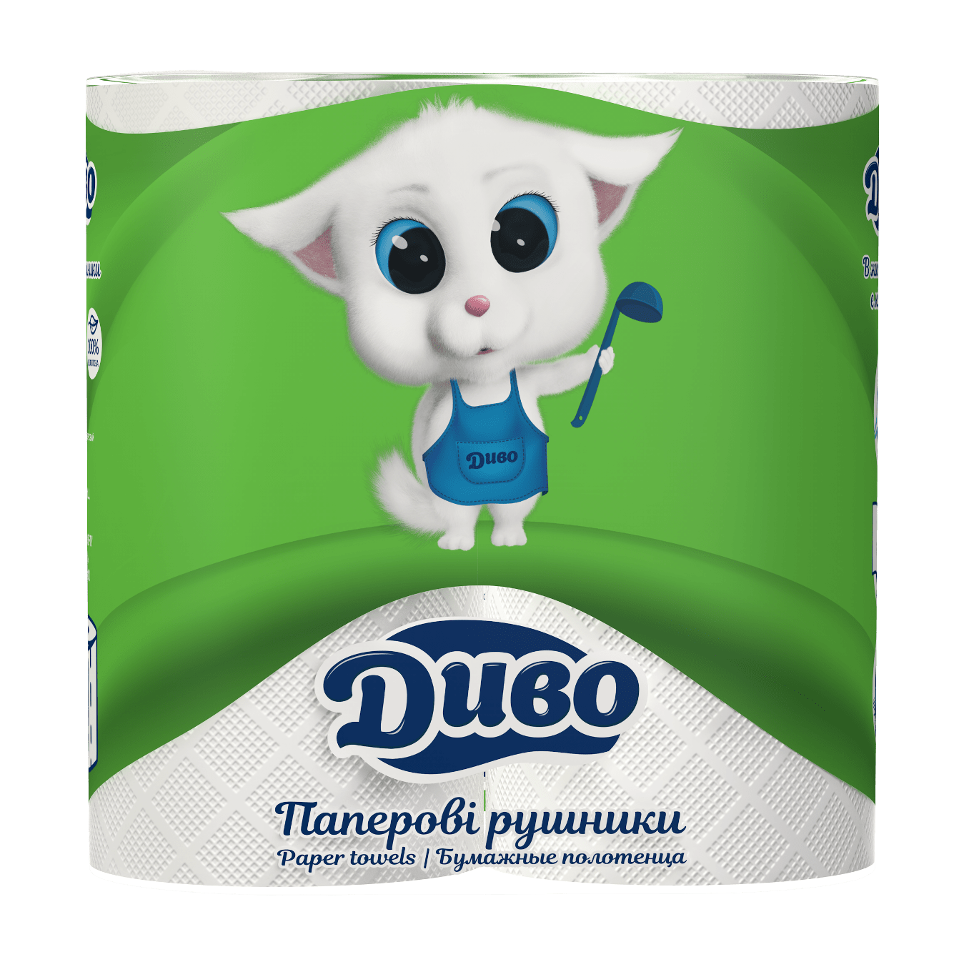 ДИВО Рушники целюлозні на гільзі, по 2рул, 2-х шар.БІЛИЙ